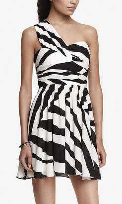 Express Zebra Print One Shoulder Ruched Dress