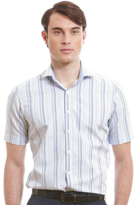 Savile Row Mens Multi Stripe Extra Slim Fit Short Sleeve Shirt