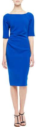 Lela Rose Deedie 3/4-Sleeve Side Ruched Dress, Cobalt