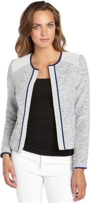 Nanette Lepore blue and white tweed and leather 'White Sands Jacket'
