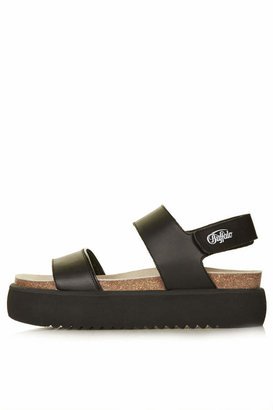 Topshop Black leather flatform sandals with ankle strap fastening. 100% leather.
