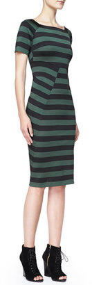 Burberry Striped Short-Sleeve Dress, Deep Green