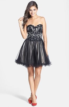 Sean Collection Lace Bodice Corset Fit & Flare Dress