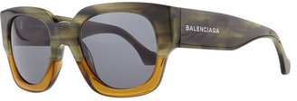 Balenciaga Thick Square Acetate Sunglasses, Striped Gray/Green