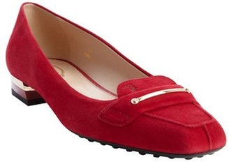 Tod's red suede square toe loafers