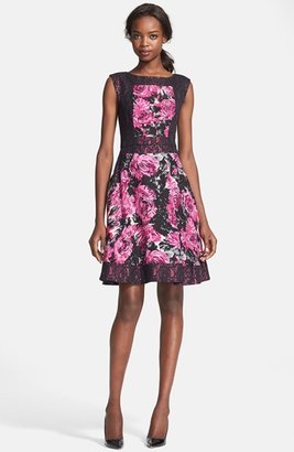 Tracy Reese Lace Trim Floral Print Jacquard Fit & Flare Dress