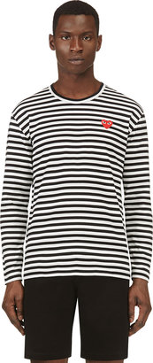 Comme des Garcons Play Black & White Striped Heart Logo T-Shirt