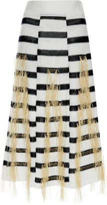Thakoon Flax Raffia Woven Stripe Knit Skirt