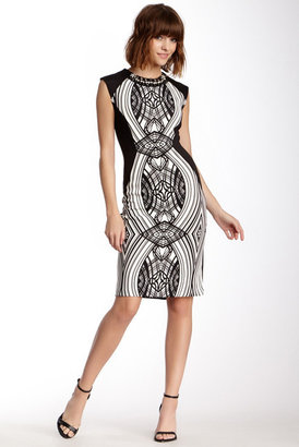 ECI Jewel Neck Sleeveless Graphic Midi Dress