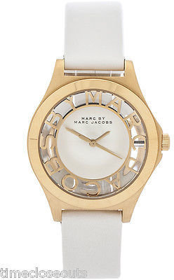 Marc by Marc Jacobs MARC JACOBS MBM1339 Henry Skeleton Gold Tone Steel White Leather NEW FAST SHIP
