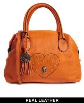 Ameko Amused By Amore Leather Orange Handbag - Orange