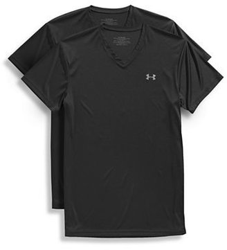 Under Armour Two Pack Performance HeatGear V Neck T Shirts-BLACK-Medium