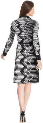 Karen Kane Long-Sleeve Printed Belted Dress