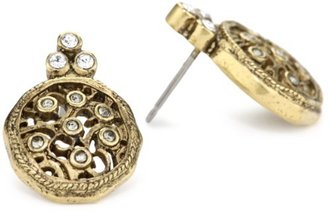 T Tahari Gold and Black Diamond Crystal Button Earrings