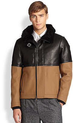 Fendi Leather, Wool & Shearling Jacket