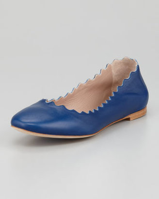 Chloé Scalloped Leather Ballerina Flat, Blue