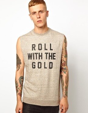 Insight Sleeveless Sweatshirt Roll Gold Print - Gray