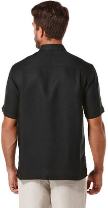 Cubavera Linen 1 Upper Pocket And Tonal Flowery Embroidered Shirt