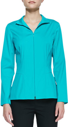 Lafayette 148 New York Stretch-Cotton Zip-Front Blouse