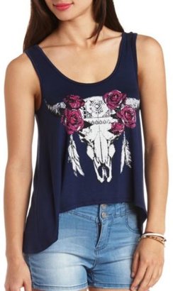 Charlotte Russe Embellished Skull Graphic Swing Tank Top
