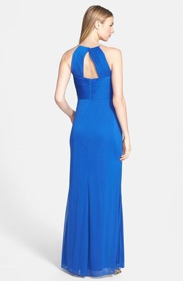 Adrianna Papell Embellished Twist Front Mesh Gown