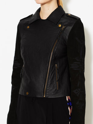 Twelfth St. By Cynthia Vincent Leather Motorcycle Jacket with Embroidered Suede Sleeves