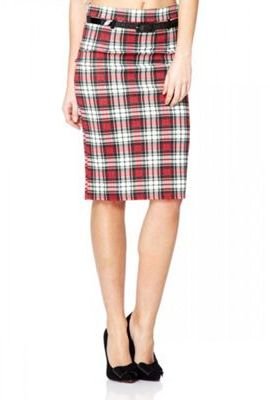 Quiz Cream, Red And Black Tartan Midi Skirt