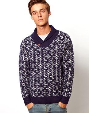 Selected Lambswool Jumper With Shawl Neck - Navy