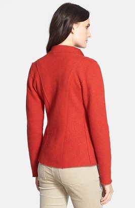 Eileen Fisher Leather Trim Wool Drape Front Jacket (Regular & Petite)