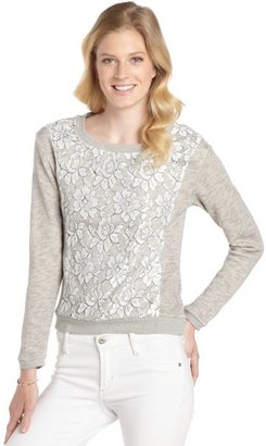 Greylin heather grey cotton blend lace detail 'Helena' long sleeve sweatshirt