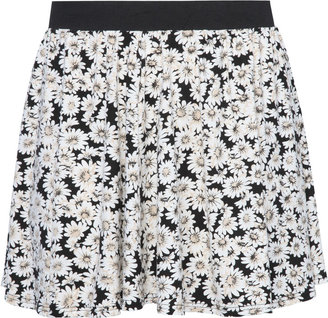 Yours Clothing Black And Cream Daisy Print Pull On Skater Skirt