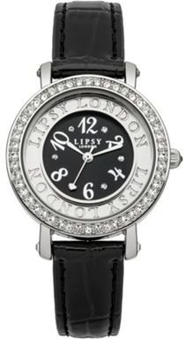 Lipsy Ladies black croc strap watch with silver tone dial