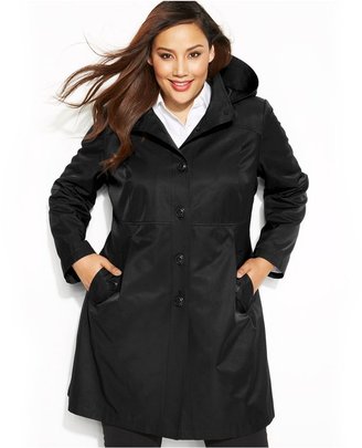DKNY Plus Size Single-Breasted Hooded Raincoat