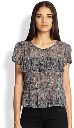 Joie Daeja Dotted Silk Ruffled-Tier Top