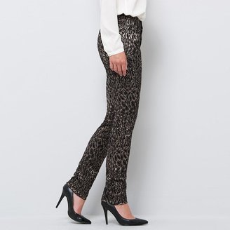 Soft Grey Slim-Fit Panther Print Jacquard Trousers, Inside Leg 76 cm