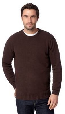 Maine New England Big and tall chocolate brown plain ribbed crew neck jumper