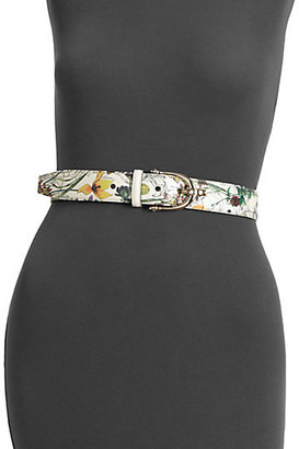 Gucci Floral-Print Leather Belt