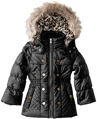 Jessica Simpson Little Girls'  Quilted Puffer Coat with Faux Fur Hood