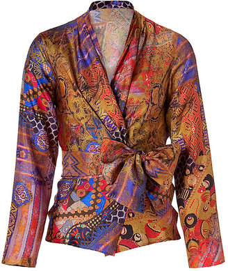 Etro Mustard Mixed Print Wrap Top with Belt