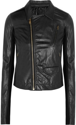 Rick Owens Leather and ribbed-cotton biker jacket
