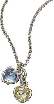 Judith Ripka La Petite Blue Quartz, Canary Crystal & Sterling Silver Twin Heart Pendant Necklace