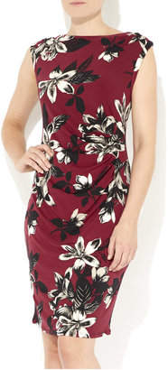 Wallis Berry Floral Print Ruche Dress