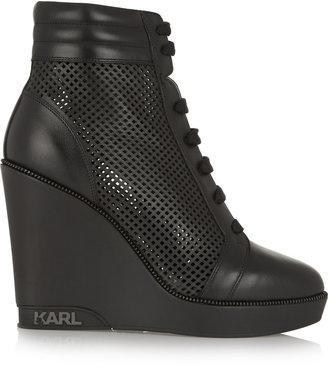 Karl Lagerfeld Paris Laser-cut leather wedge sneakers