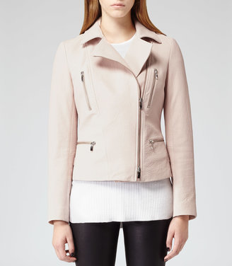 Reiss Mona TEXTURED LEATHER JACKET PINK