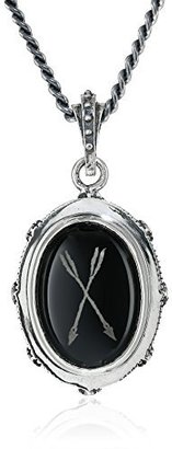King Baby Studio Unisex Oval Bezel with Etched Arrows on Onyx Stone Pendant Necklace