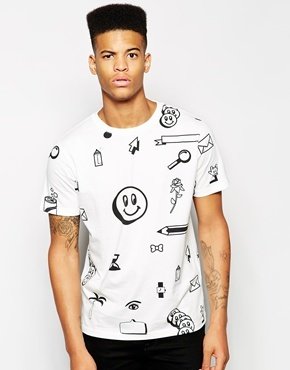 Lazy Oaf T-Shirt With Clip Art Print - White