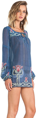 Anna Sui Serpentine Border Print Long Sleeve Dress