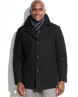 Perry Ellis Portfolio Big and Tall Wool-Blend Coat with Scarf