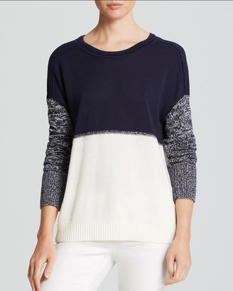 Aqua Sweater - Drop Shoulder Color Block Marled Sleeve