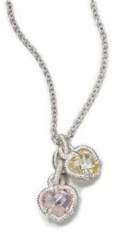 Judith Ripka La Petite Crystal & Sterling Silver Twin Heart Pendant Necklace